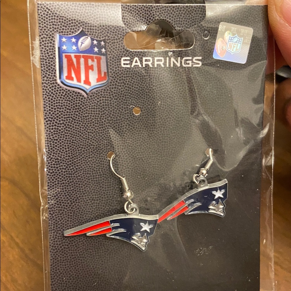 NFL New England Patriots Logo Earrings in Red, Blue, and Silver Sealed.